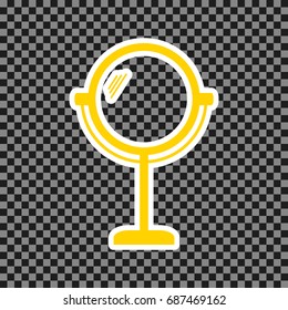 Mirror sign illustration. Vector. Yellow icon with white contour on dark transparent background.
