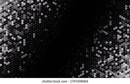Mirror silver honeycomb tiles. Abstract mosaic geometry pattern. Hexagon minimal mirror background of honeycomb for modern cover, ad baner, web. Vector silver mosaic background