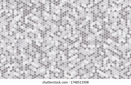 Mirror silver honeycomb tiles. Abstract mosaic geometry pattern. Hexagon minimal mirror background of honeycomb for modern cover, ad baner, web. Vector silver mosaic background