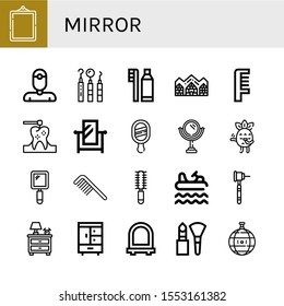 mirror simple icons set. Contains such icons as Mirror, Dentist, Dentist tools, Dental hygiene, Hotel de glace, Comb, Dental drill, Blushing, can be used for web, mobile and logo