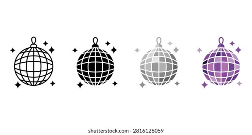 Mirror sphere party decoration set with sparkling stars. Nightclub dance music equipment illustration for celebration event.