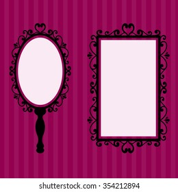 mirror square and  mirror with a handle on the background