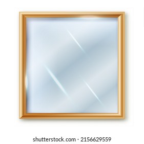 Mirror square isolated. Realistic square mirror frame, white mirrors template. Reflective glass surfaces isolated. Realistic 3D interior furniture design