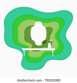 Mirror with table icon Paper folding art origami style Vector illustration