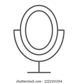 Mirror thin line icon, accessory and beauty, glass sign, vector graphics, a linear pattern on a white background, eps 10.
