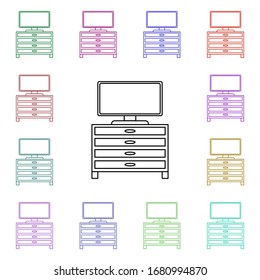 Reflejar bajo el icono de tv de estilo multicolor. Línea delgada simple, contorno vectorial de iconos de muebles para ui y ux, sitio web o aplicación móvil