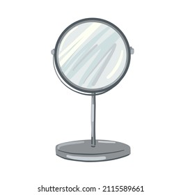 Mirror Vector Illustration. Modern Steel Looking Glass For Make Up. Vector Round Hand Mirror.