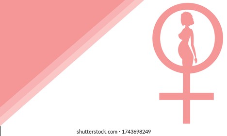 Mirror of Venus. Pregnant woman in pink. Vector design for business cards of an obstetrician-gynecologist, banner for a women's consultation.