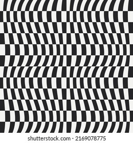Mirrored checkerboard pattern from a curved shape. Seamless and vector pattern of checkered rectangles.