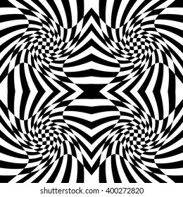 Mirrored checkered pattern with distortion effect. Symmetric pattern. (Repetitive)