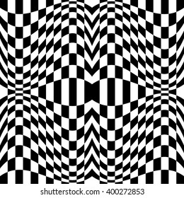 Mirrored checkered pattern with distortion effect. Symmetric pattern. (Repetitive)