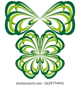 Mirrored green forms. Reflective organic design. Symmetrical fluid shape. Vector abstract figure.
