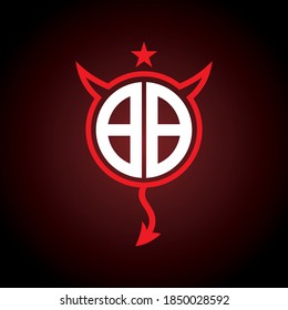 Mirrored and horizontal flipped of letter B in the circle shape with devil horn and tail ornament. Initial logo design template. Gaming, hobby, esport identity.