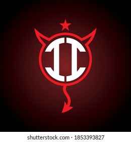 Mirrored and horizontal flipped of letter I in the circle shape with devil horn and tail ornament for initial logo and identity design. Suitable for gaming, hobby, esport.