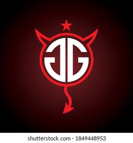 Giro de la letra G en forma de círculo con cuerno de demonio y adorno de cola para el diseño inicial del logotipo. Juegos, hobby, identidad de deportación de personal o equipo.