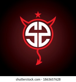 Mirrored and horizontal flipped of letter S in the circle shape with devil horn and tail ornament. Initial logo design template. Gaming, hobby, esport identity.