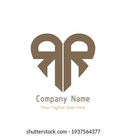 Mirrored letter R in the heart love shape for initial logo and business brand.