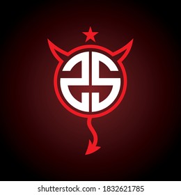 Mirrored letter Z in circle shape with devil horn and tail ornament. Initial logo design template. Gaming, hobby, esport identity.