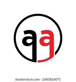 Mirrored Lowercase 'a' Logo Design | Symmetrical Black and Red Lettermark Vector Icon in Round Circle | Modern Abstract Symbol for Dual Identity
