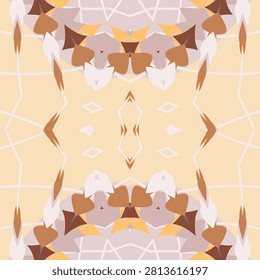 Mirrored ornamental composition rendered in sand, golden rod, copper, brick red, chalk pink, quartz, rose ash, deep taupe and earth burnt sienna tones