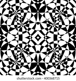 Mirrored symmetrical pattern. Geometric monochrome background. Tessellating, mosaic texture with high contrast.