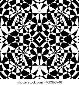 Mirrored symmetrical pattern. Geometric monochrome background. Tessellating, mosaic texture with high contrast.