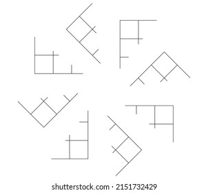 Mirrored, tweaked irregular grid, mesh, grating and lattice geometric vector element, pattern, texture