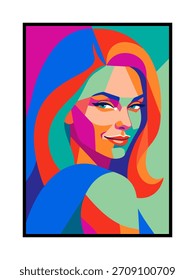 Caras gemelas reflejadas en geometría surrealista multicolor