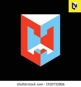 Mirrored twin Letter C monogram Logo Design in stilvoller 3D Look Art. Vektorlogo mit rot, weiß, blau, in EPS 8.