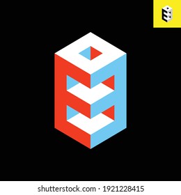 Mirrored twin Letter E monogram logo design in stylish 3D look art. Vector logo with red, white, blue color, in EPS 8.