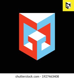 Mirrored twin Letter G monogram logo design in stylish 3D look art. Vector logo with red, white, blue color, in Eps 8.