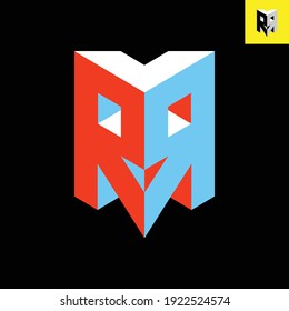 Mirrored twin Letter R monogram logo design in stylish 3D look art. Vector logo with red, white, blue color, in EPS 8.
