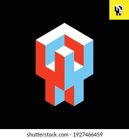 Mirrored twin Letter Y monogram logo design in stylish 3D look art. Vector logo with red, white, blue color, in Eps 8.