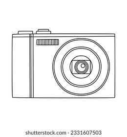 Mirrorless camera doodle, a hand drawn vector doodle drawing of a mirrorless camera, isolated on white background.