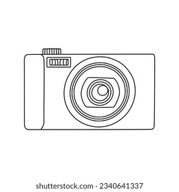 Doodle de cámara sin espejos, dibujo de un doodle vector de mano de una cámara sin espejo, aislado en fondo blanco.