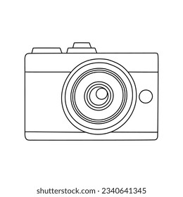 Mirrorless camera doodle, a hand drawn vector doodle drawing of a mirrorless camera, isolated on white background.