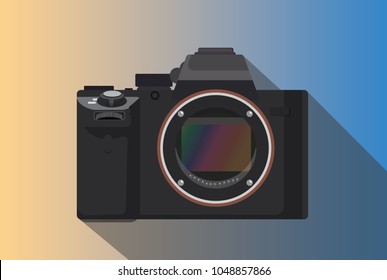 A Mirrorless Camera Isolated With Long Shadow Body Only Without Lens