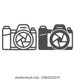Mirrorless camera line and solid icon, photography concept. Vector graphics. Photocamera sign on white background, outline style icon for mobile or web design
