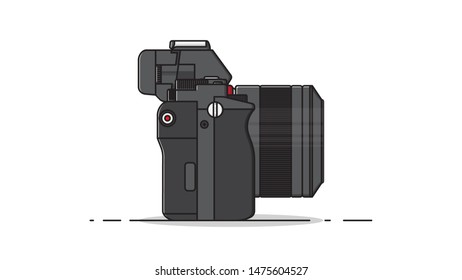 Mirrorless camera side view flat design vector illustration