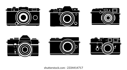 mirrorless camera silhouette design set, digital camera for photography. can be used for buying and selling camera logos, dslr cameras