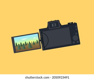 mirrorless camera vector with folding screen on orange background