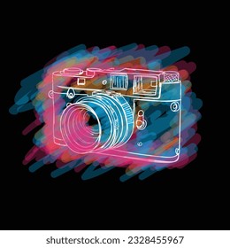 Mirrorless camera vector illustration in water painting design for photography template