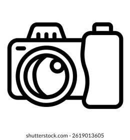 Mirrorless photo camera line icon, eco tourism concept. Vector graphics. Camera device with DSLR sensor sign on white background, style mobile or design