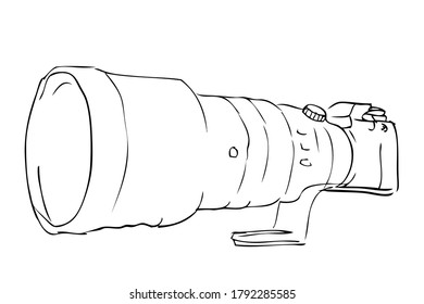 Mirrorless or Proffesional Digital Camera, Outline Manual Draw Sketch
