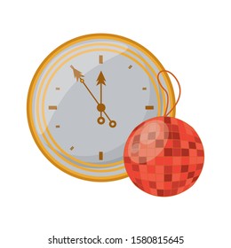 mirrors ball party hanging with time clock vector illustration design