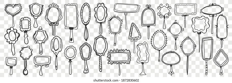 Mirrors hand drawn doodle set