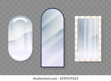 Los Espejos Reflejan La Luz, Lo Que Permite El Reflejo Visual De Los Objetos. Vienen en formas ovaladas, arqueadas y rectangulares 3d Vector