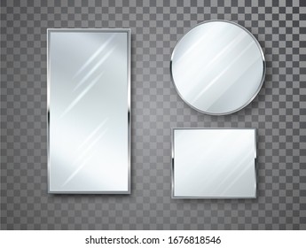 Mirrors set isolated with blurry reflection. Mirror frames or mirror decor interior vector realistic illustration.