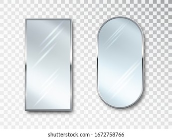 Mirrors set isolated. Metal frames for decor. Realistic 3D design.