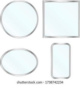 Mirrors. Set of realistic mirrors of different shapes isolated on a white background. Vector, cartoon illustration. Vector.